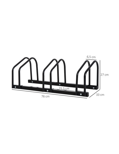 imagem de HOMCOM Estacionamento para 3 Bicicletas Suporte de Aço para Estacionar Bicicletas no Chão para Interior e Exterior 76x33x27 cm Preto3