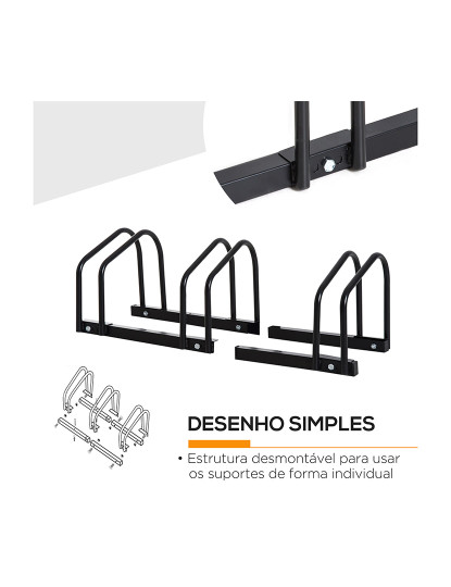 imagem de HOMCOM Estacionamento para 3 Bicicletas Suporte de Aço para Estacionar Bicicletas no Chão para Interior e Exterior 76x33x27 cm Preto5