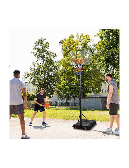 imagem de SPORTNOEW Tabela de Basquetebol com Altura Ajustável 178-208 cm Rodas Cesta de Basquetebol para Crianças acima de 6 Anos com Base Recarregável para Exterior 75x56x210-240 cm Amarelo e Preto2