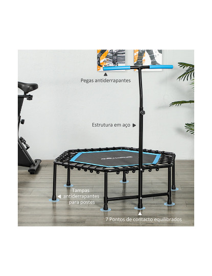 imagem de SPORTNOW Trampolim Fitness 114x114x132 cm Trampolim Fitness com Guiador Ajustável em 3 Níveis Estrutura de Aço para Treino de Perna Corpo em Casa Escritório Ginásio Azul6