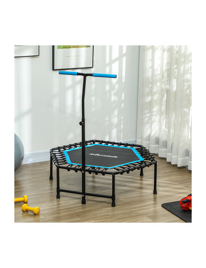 imagem de SPORTNOW Trampolim Fitness 114x114x132 cm Trampolim Fitness com Guiador Ajustável em 3 Níveis Estrutura de Aço para Treino de Perna Corpo em Casa Escritório Ginásio Azul7