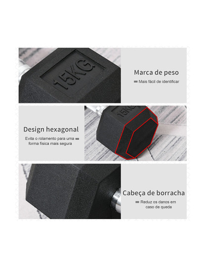 imagem de HOMCOM Haltere Hexagonal 15 kg Haltere com Barra de Conexão Metálica para treino em Casa Ginásio Escritório Preto e Prata4