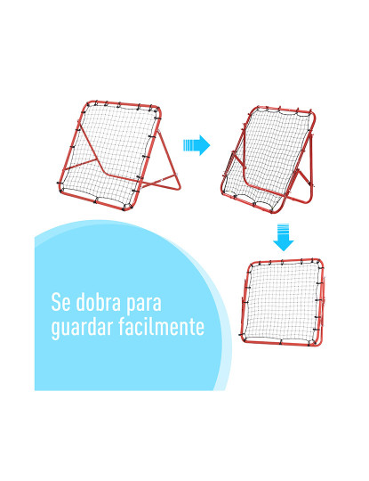 imagem de HOMCOM Rede de Rebote de Metal Rede de Rebote com Ângulo Ajustável e 20 Cordas Elásticas para Treinamento de Futebol Tenis Beisebol Desportes 96x80x96cm Vermelho4