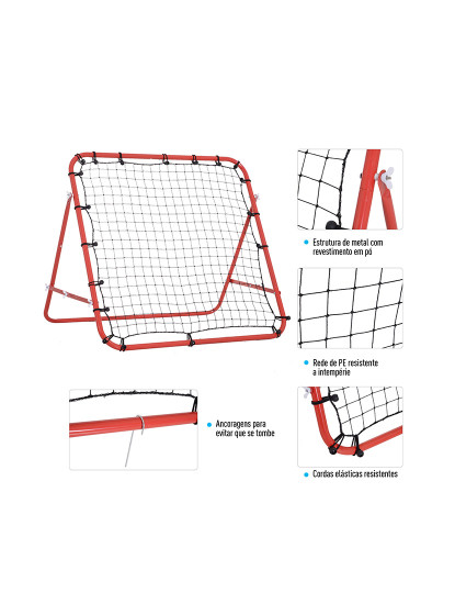 imagem de HOMCOM Rede de Rebote de Metal Rede de Rebote com Ângulo Ajustável e 20 Cordas Elásticas para Treinamento de Futebol Tenis Beisebol Desportes 96x80x96cm Vermelho6