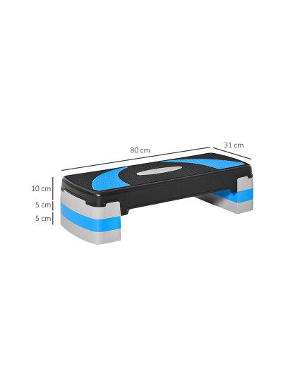 imagem de HOMCOM Step para Exercício Aeróbico Plataforma Step com Altura Ajustável em 3 Níveis com Carga Máxima 150kg para Exercício em Academia Casa 80x31x10-20cm Azul3