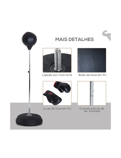 imagem de HOMCOM Saco de Boxe de Pé Punching Ball com Altura Ajustável em 4 Níveis 126-144 cm Base Preenchível e Luvas de Boxe para Adultos e Adolescentes Preto7