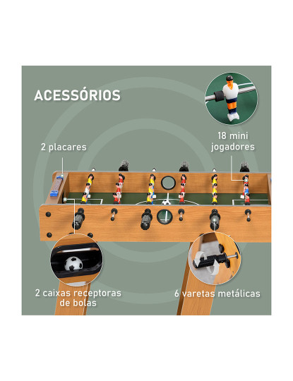 imagem de HOMCOM Mesa de Matraquilho para Crianças e Adultos Matraquilho 69x37x70cm com 2 Bolas 6 Hastes Metálicas 2 Placares de Pontos 18 Jogadores Pés Dobrável para Familias Festas Madeira4