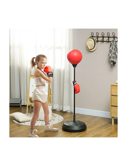 imagem de AIYAPLAY Punching Ball para Crianças acima de 5 anos Kit de Boxe para Crianças com Luvas de Boxe Altura Ajustável 122,5-147 cm e Base Preenchível Vermelho2