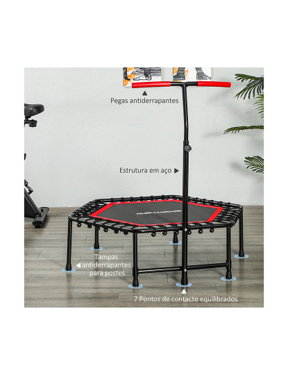 imagem de SPORTNOW Trampolim Fitness 114x114x132 cm Trampolim Fitness com Guiador Ajustável em 3 Níveis Estrutura de Aço para Treino de Perna Corpo em Casa Escritório Ginásio Vermelho6