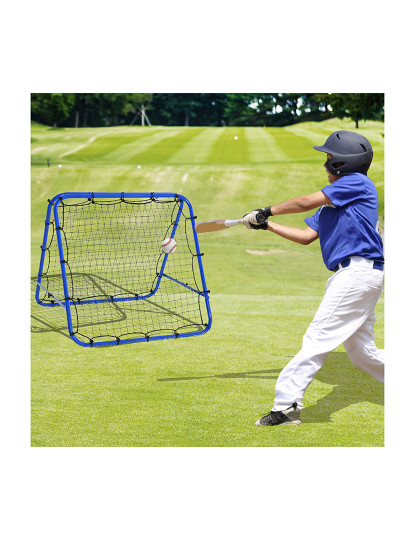 imagem de HOMCOM Rede de rebote dobravél Ângulo ajustável de 5 níveis com tubo de aço para Futebol Tênis Baseball 100x95x90 cm Azul2