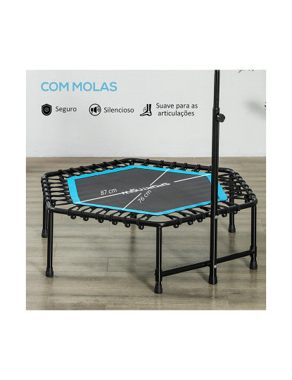 imagem de SPORTNOW Trampolim Fitness 114x114x132 cm Trampolim Fitness com Guiador Ajustável em 3 Níveis Estrutura de Aço para Treino de Perna Corpo em Casa Escritório Ginásio Azul5