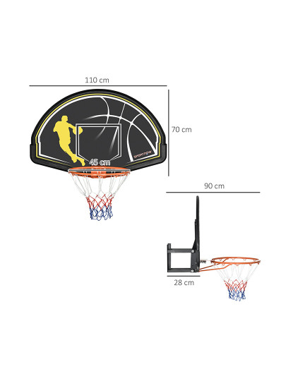 imagem de SPORTNOW Tabela de Basquetebol de Parede Tabela de Basquetebol para Interior e Exterior 110x90x70 cm Preto e Amarelo3