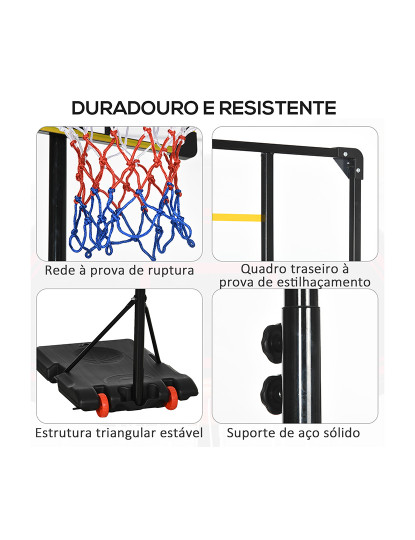 imagem de SPORTNOEW Tabela de Basquetebol com Altura Ajustável 178-208 cm Rodas Cesta de Basquetebol para Crianças acima de 6 Anos com Base Recarregável para Exterior 75x56x210-240 cm Amarelo e Preto7