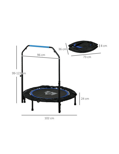 imagem de HOMCOM Trampolim Fitness Ø102 Trampolim Dobrável com Pega Ajustável em 4 Níveis Estrutura de Aço para Treino de Pernas Corpo em Casa Escritório Ginásio Azul3