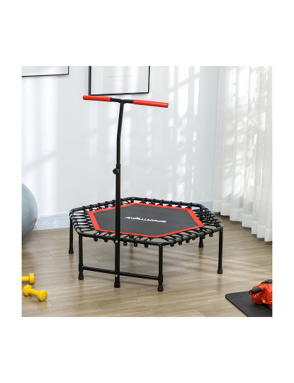 imagem de SPORTNOW Trampolim Fitness 114x114x132 cm Trampolim Fitness com Guiador Ajustável em 3 Níveis Estrutura de Aço para Treino de Perna Corpo em Casa Escritório Ginásio Vermelho7