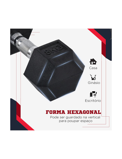 imagem de HOMCOM Conjunto de Halteres 16 kg com Barra Metálica e Cabeça Hexagonal Conjunto Pesos para Treino em Casa Ginásio 30,5x12,7 cm Preto e Prata6