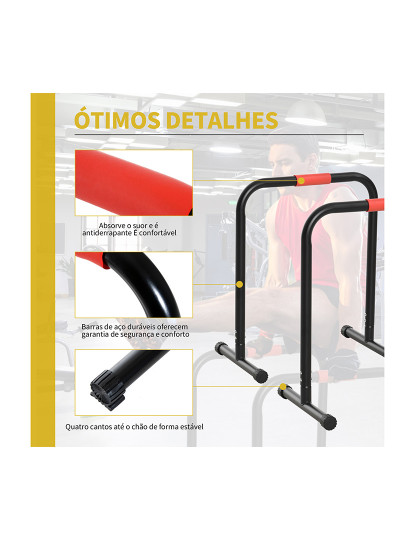 imagem de HOMCOM Suporte de treino de barras paralelas com alça extra larga para flexões inclinadas para construção muscular. Calistênicos. 63x41x73 cm Preto5