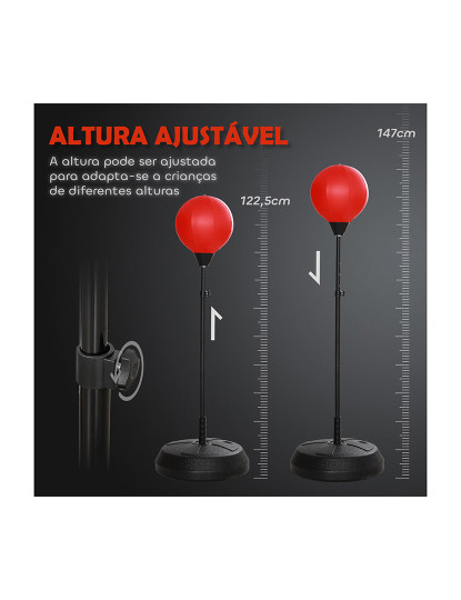 imagem de AIYAPLAY Punching Ball para Crianças acima de 5 anos Kit de Boxe para Crianças com Luvas de Boxe Altura Ajustável 122,5-147 cm e Base Preenchível Vermelho4