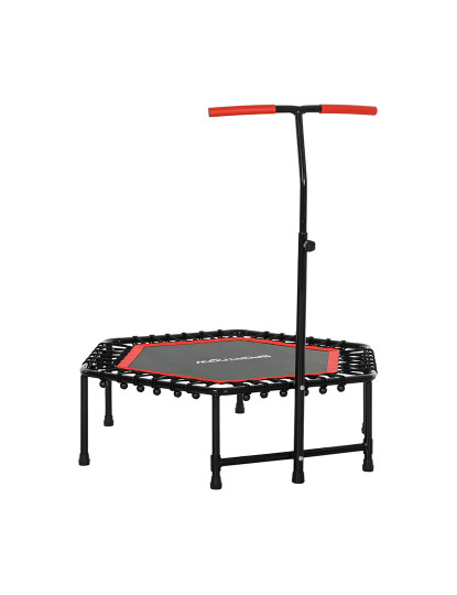 imagem de SPORTNOW Trampolim Fitness 114x114x132 cm Trampolim Fitness com Guiador Ajustável em 3 Níveis Estrutura de Aço para Treino de Perna Corpo em Casa Escritório Ginásio Vermelho1