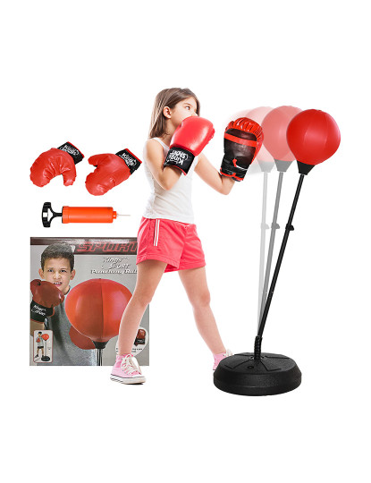 imagem de AIYAPLAY Punching Ball para Crianças acima de 5 anos Kit de Boxe para Crianças com Luvas de Boxe Altura Ajustável 122,5-147 cm e Base Preenchível Vermelho1