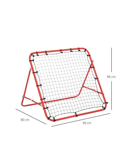 imagem de HOMCOM Rede de Rebote de Metal Rede de Rebote com Ângulo Ajustável e 20 Cordas Elásticas para Treinamento de Futebol Tenis Beisebol Desportes 96x80x96cm Vermelho3