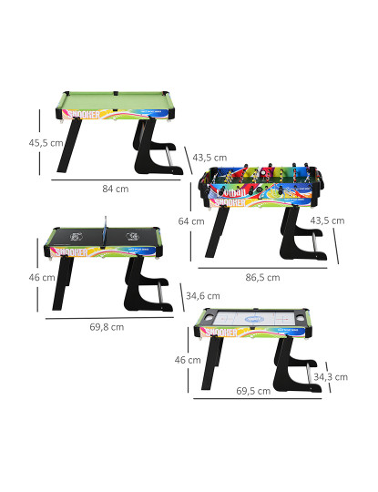 imagem de HOMCOM Mesa de vários jogos Mesa de jogos projeto 4 em 1 Futebol de mesa Hóquei Bilhar Tênis de mesa jogos para crianças e adultos Acessórios incluídos Diversão 86.5x43.5x64 cm3