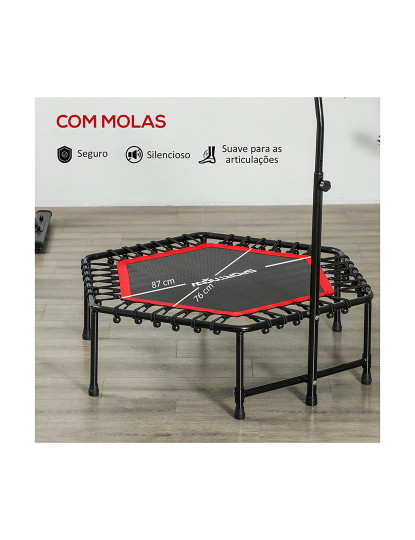 imagem de SPORTNOW Trampolim Fitness 114x114x132 cm Trampolim Fitness com Guiador Ajustável em 3 Níveis Estrutura de Aço para Treino de Perna Corpo em Casa Escritório Ginásio Vermelho5