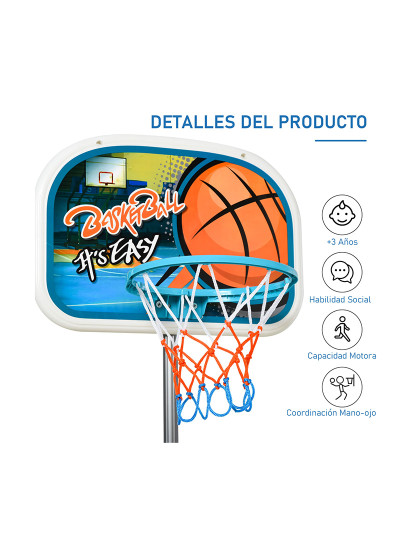 imagem de HOMCOM Tabela de Basquetebol para Crianças Tabela de Basquetebol com Suporte Altura Ajustável e Base Preenchida para Interior e Exterior 32x65x126-158 cm Multicor6