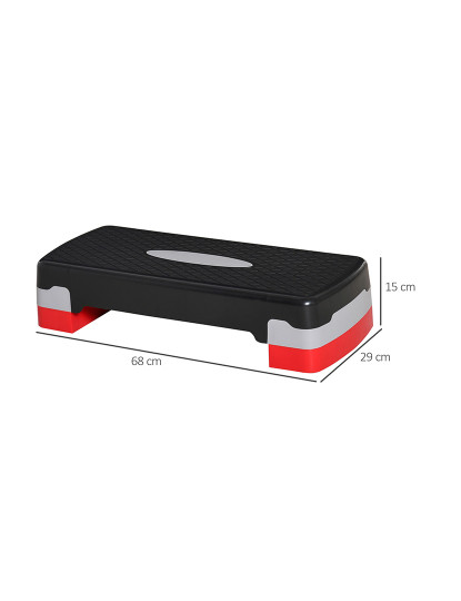 imagem de HOMCOM Step para Exercício Aeróbico Plataforma Step com Altura Ajustável em 2 Níveis com Carga Máxima 150kg para Exercício em Academia Casa 68x29x10-15cm Preto e Vermelho3