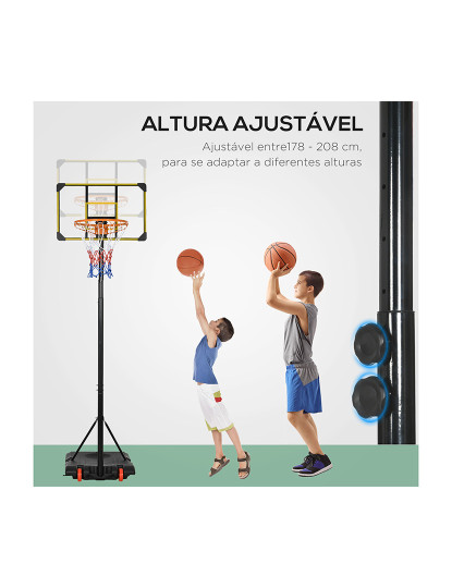 imagem de SPORTNOEW Tabela de Basquetebol com Altura Ajustável 178-208 cm Rodas Cesta de Basquetebol para Crianças acima de 6 Anos com Base Recarregável para Exterior 75x56x210-240 cm Amarelo e Preto4