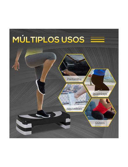 imagem de HOMCOM Step para Exercício Aeróbico Plataforma Step com Altura Ajustável em 3 Níveis com Carga Máxima 150kg para Exercício em Academia Casa 80x31x10-20cm Preto e Branco5