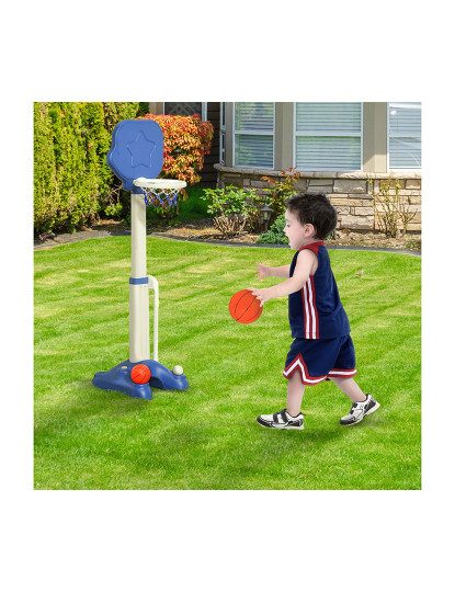 imagem de HOMCOM Tabela de Basquetebol 2 em 1 Jogo de Golf para Crianças acima de 2 Anos Aro com Altura Ajustável de 83-120cm Bolas e Taco de Golf 46x41x116-153cm Azul e Branco2