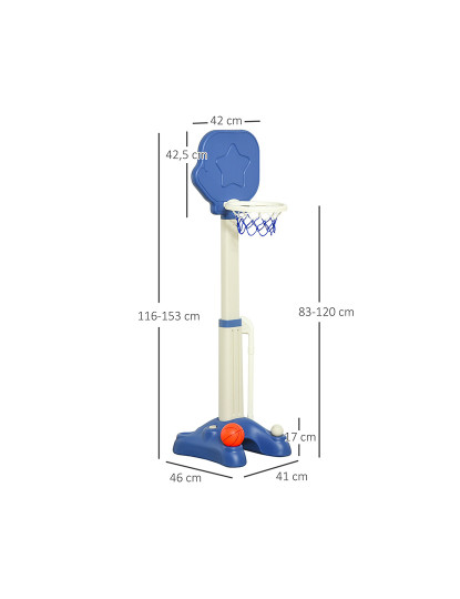 imagem de HOMCOM Tabela de Basquetebol 2 em 1 Jogo de Golf para Crianças acima de 2 Anos Aro com Altura Ajustável de 83-120cm Bolas e Taco de Golf 46x41x116-153cm Azul e Branco3