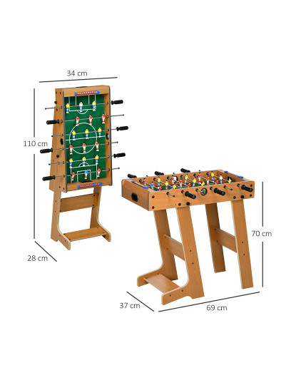 imagem de HOMCOM Mesa de Matraquilho para Crianças e Adultos Matraquilho 69x37x70cm com 2 Bolas 6 Hastes Metálicas 2 Placares de Pontos 18 Jogadores Pés Dobrável para Familias Festas Madeira3