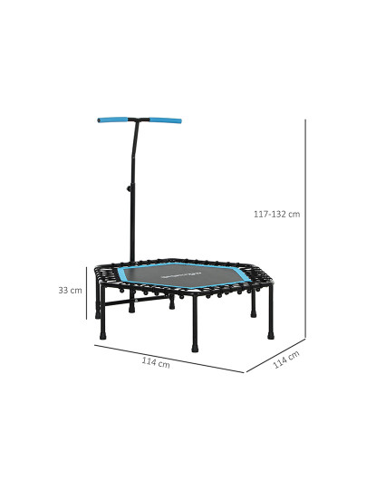 imagem de SPORTNOW Trampolim Fitness 114x114x132 cm Trampolim Fitness com Guiador Ajustável em 3 Níveis Estrutura de Aço para Treino de Perna Corpo em Casa Escritório Ginásio Azul3