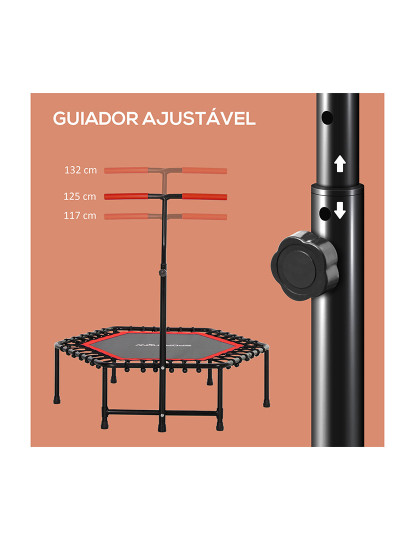 imagem de SPORTNOW Trampolim Fitness 114x114x132 cm Trampolim Fitness com Guiador Ajustável em 3 Níveis Estrutura de Aço para Treino de Perna Corpo em Casa Escritório Ginásio Vermelho4