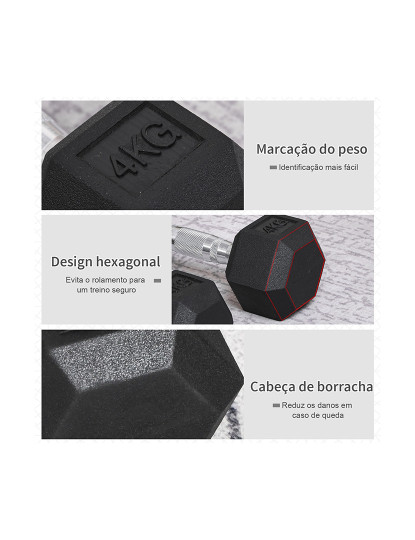 imagem de HOMCOM Conjunto de Halteres 8kg com Barra Metálica e Cabeça Hexagonal Conjunto Pesos para Treino em Casa Ginásio 27,2x10,5 cm Preto e Prata7