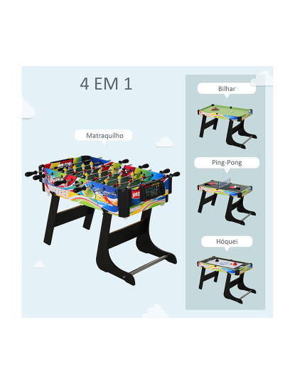 imagem de HOMCOM Mesa de vários jogos Mesa de jogos projeto 4 em 1 Futebol de mesa Hóquei Bilhar Tênis de mesa jogos para crianças e adultos Acessórios incluídos Diversão 86.5x43.5x64 cm4