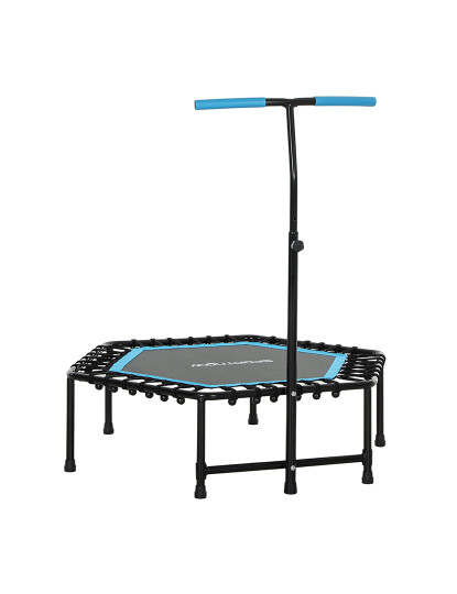 imagem de SPORTNOW Trampolim Fitness 114x114x132 cm Trampolim Fitness com Guiador Ajustável em 3 Níveis Estrutura de Aço para Treino de Perna Corpo em Casa Escritório Ginásio Azul1