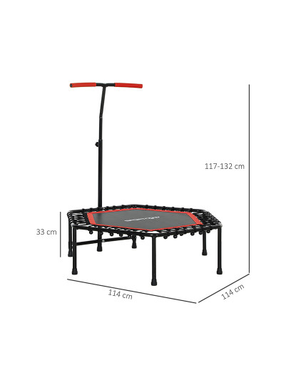 imagem de SPORTNOW Trampolim Fitness 114x114x132 cm Trampolim Fitness com Guiador Ajustável em 3 Níveis Estrutura de Aço para Treino de Perna Corpo em Casa Escritório Ginásio Vermelho3