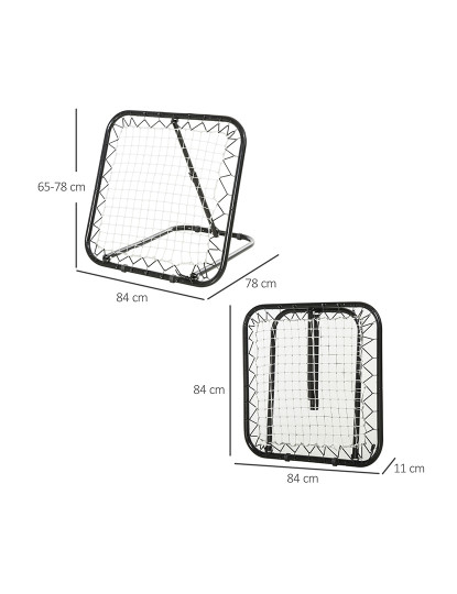 imagem de HOMCOM Rede de Rebote Dobrável Rede de Rebote com Ângulo Ajustável de 5 Níveis para Treinamento de Futebol Tenis Beisebol Desportes 84x78x65-78cm Preto3