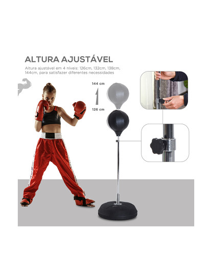 imagem de HOMCOM Saco de Boxe de Pé Punching Ball com Altura Ajustável em 4 Níveis 126-144 cm Base Preenchível e Luvas de Boxe para Adultos e Adolescentes Preto4