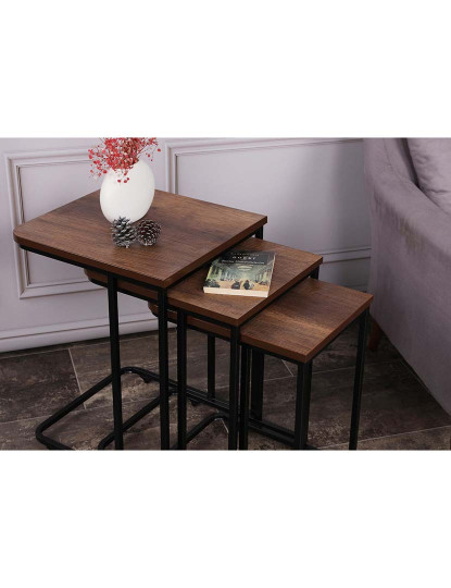 imagem de Mesa Aninhamento 3 peças Ce Metal Zigon Walnut Preto2