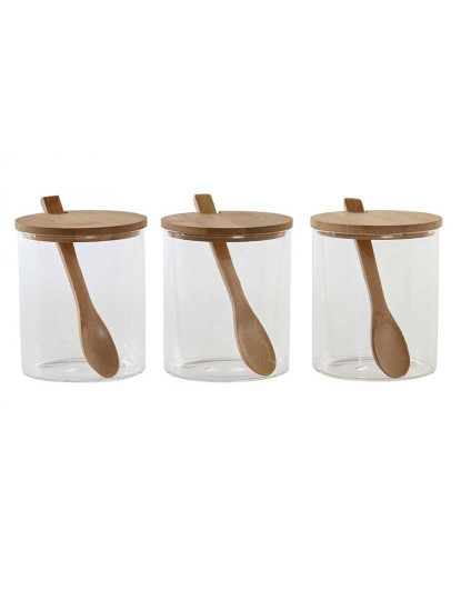 imagem de Conjunto de 3 Potes DKD Home Decor 31 x 11 x 10,5 cm Natural Bambu Vidro de Borosilicato5