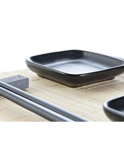 imagem de Conjunto de sushi DKD Home Decor Preto Natural Metal Bambu Grés Oriental 30 x 40 cm 27,8 x 17,8 x 3 cm (7 Peças) (27,8 x 17,8 x 5