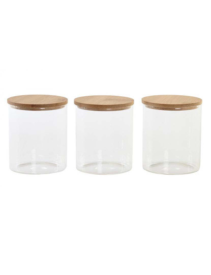 imagem de Conjunto de 3 Potes DKD Home Decor 31 x 11 x 11,5 cm Natural Bambu Vidro de Borosilicato3