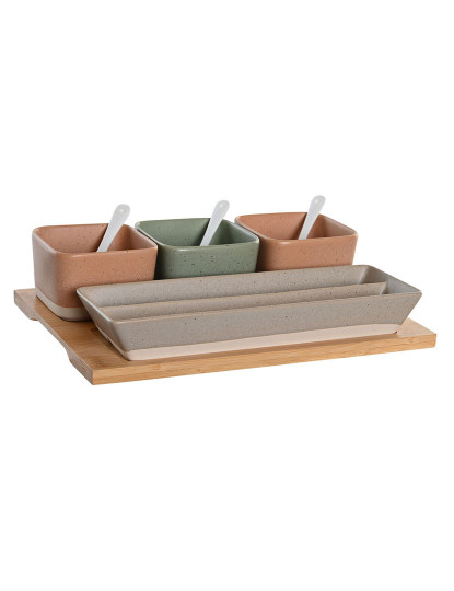 imagem de Conjunto para Aperitivos DKD Home Decor 26 x 9 x 4 cm Porcelana Multicolor Bambu 8 Peças Escandinavo1