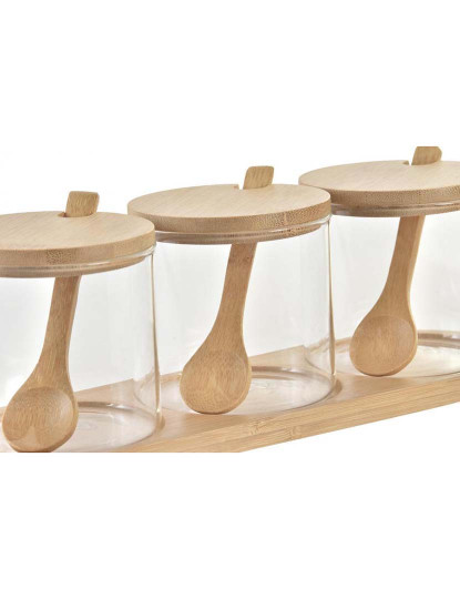 imagem de Açucareiro DKD Home Decor Básico Transparente Natural Bambu 3 Peças 8,5 cm 29 x 10 x 10 cm6