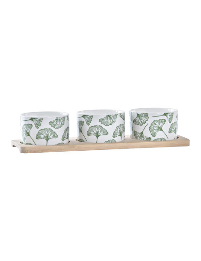 imagem de Conjunto para Aperitivos DKD Home Decor Bambu Grés Folhas 3 Peças 4 Peças 28 x 9,7 x 1,5 cm1