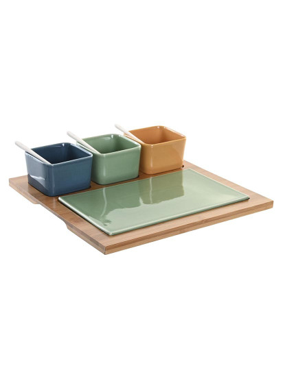 imagem de Conjunto para Aperitivos DKD Home Decor Porcelana Multicolor Bambu 8 Peças (30 x 30 x 6 cm)1